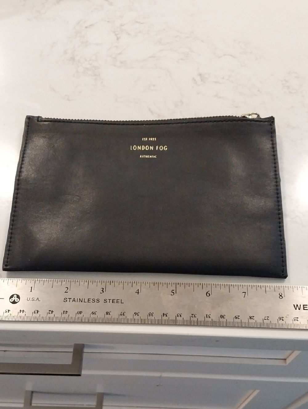London Fog Black Leather Zip Pouch with Gold Logo